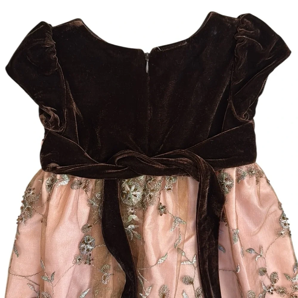 Laura Ashley Toddler Velvet Holiday Dress Pink Embroidered Party 24M Beaded Bow
